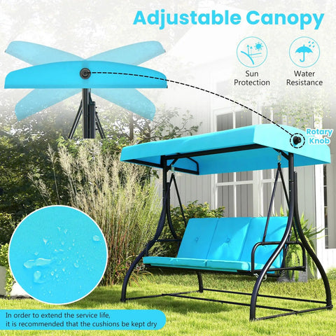 Three Seat Outdoor Porch Swing 2 In 1 Swing Glider With Adjustable Canopy Weatherproof Fabric Removable Cushions