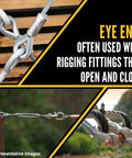 Rock Solid 2 Inch X 24 Inch Eye To Eye Galvanized Turnbuckle Rated 37000 Pounds Operating As A Built Tough Heavy Hitter For Rigging Towing Construction And Daily Tension Work showing eye end fittings for rigging.