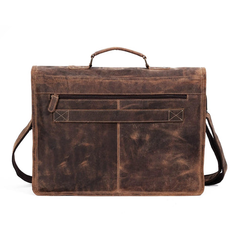 Back view of Premium Buffalo Leather 18 Inch Laptop Messenger Bag For Men And Women Dope Satchel Office Briefcase with YKK zippers