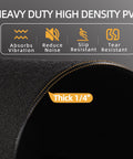 High Density Home Gym Equipment Mat Protects Floors From Treadmills, Exercise Bikes, And Ellipticals, Quarter Inch Thick, 24 By 48 Inches, Moisture Resistant Floor Protector For Any Surface. Heavy duty PVC mat shown rolled, 1/4 inch thick.