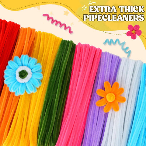 800 Pieces Pipe Cleaners Flower Kit For DIY Crafts with 8 color thick chenille stems, featuring vibrant pipe cleaners and flowers.