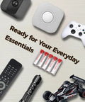 Heavy Duty 1.5V Lithium AA Batteries 24 Pack displayed with flashlights, controllers, and smart devices for essential power.