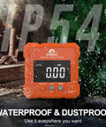 Backlit Digital Angle Gauge With Magnetic Base For Woodworking And Construction, compact protractor in rugged environment.