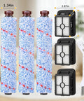 CrossWave Replacement Brush Kit With Three Multi Surface Brush Rolls And Three Vacuum Filters For Easy Clean Up Fits 1608683 160 8683 1608684 Models Ready To Go displayed with dimensions and cleaning tool.