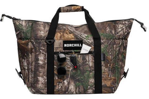 Hella Durable 48 Can Insulated Soft Sided Cooler Featuring Realtree Xtra Camo Shell with front pocket and zipper