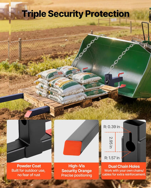Beefy Clamp On Pallet Forks 60 Inch Long 2000 Lb Capacity For Tractors Loader Buckets And Skid Steers with security features