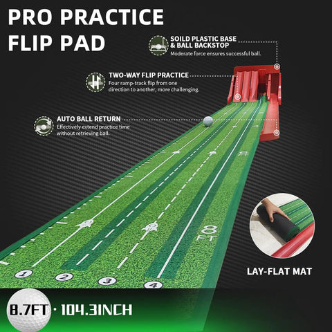 Indoor Golf Putting Mat With Auto Ball Return And 8.7 Feet Of Realistic Green Speed For Multiplayer Home Practice Easy Setup