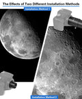Image showing the effects of two installation methods using 1.25 Inch Extendable Camera Adapter for astrophotography with telescopes.