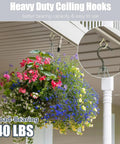 Heavy Duty Eye Screw Hooks 35 Piece Set With Safety Buckle Gold installed outdoor holding hanging plants 2.36 inches