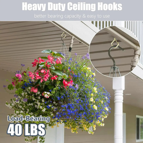 Heavy Duty Eye Screw Hooks 35 Piece Set With Safety Buckle Gold installed outdoor holding hanging plants 2.36 inches