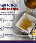 Built Tough Electric Deep Fryer Oil Filter System With Rapid Impurity Removal And Heavy Duty Portable Discard Grease Trolley For Busy Kitchen Crews Running Smooth, showing oil being filtered.