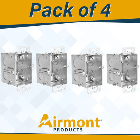 Heavy Duty 2.5 Inch Deep One Gang Metal Switch Box Haul Featuring Solid Four Pack Build With Seven Knockouts And MC Cable Clamps For Slick Electrical Wiring Jobs Around Town.