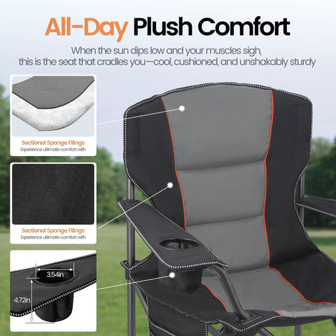 Detailed view of cushioning and design of the Two Pack Heavy Duty Oversized Camping Chairs For Adults Up To 400 Lb Capacity