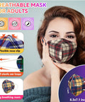 Woman wearing plaid KN95 Face Masks For Adults With 10 Fresh Prints, 5 Layer Protection And All Day Comfort, Designer Style Masks.