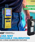 4 Gas Monitor with Built In Pump and Probe, Four Gas Detector for O2 CO H2S LEL, USA NIST Traceable Calibration