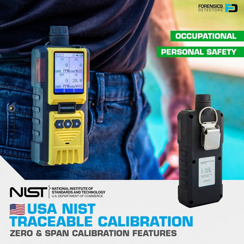 4 Gas Monitor with Built In Pump and Probe, Four Gas Detector for O2 CO H2S LEL, USA NIST Traceable Calibration