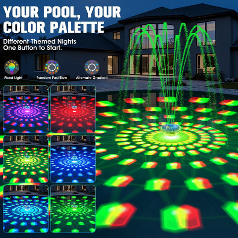 Rechargeable Pool Fountain With Light Powerhouse 8000mAh Battery Long Run Time Large Floating Pool Fountain with LED light show.