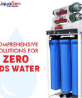 Beefed Up Commercial Grade Reverse Osmosis And Deionization Water Filtration System With Dual Booster Pumps And A 40 Gallon Tank Delivers Up To 800 GPD Of 0 TDS Purified Water For Labs, Restaurants And Industrial Use, image shows blue filtration system.