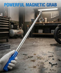 Telescoping Pickup Tool With Magnetic Pole And Dual Hooks 10 Ft Extendable Reach Pole in workshop picking up nails