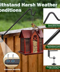 Badass Deck Railing Plant Hangers 2 Pack Workhorse Solid Core Shepherd Hooks Rust Resistant holding a bird feeder securely.