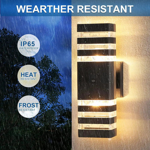 Dusk To Dawn Sensor Outdoor Wall Light Up Down Exterior Fixture Waterproof Black Aluminum Housing For Front Porch Patio Or Garage Uses Two E26 Bulbs Weather Resistant No Fuss