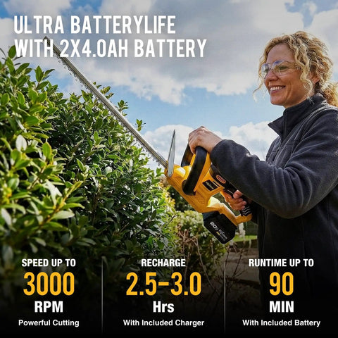Person using Cordless 20V Hedge Trimmer With 22 Inch Blade, 2x4.0Ah Batteries And Fast Charger on hedge