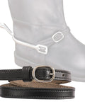 Genuine Leather Spur Straps For Horse Riding Adjustable Old School English Style shown with black leather and buckle detail