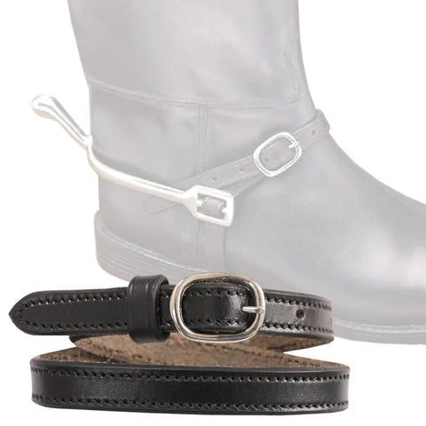 Genuine Leather Spur Straps For Horse Riding Adjustable Old School English Style shown with black leather and buckle detail