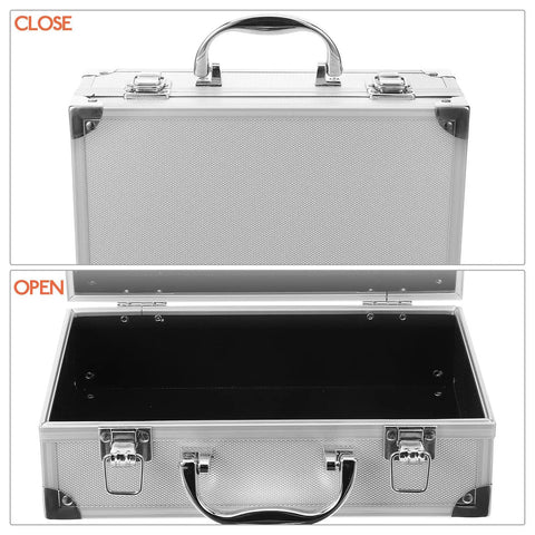 Badass Silver Aluminum Alloy Toolbox Organizer With Ergonomic Carry Handle Heavy Duty Portable Metal Case, open to show interior.