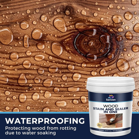 Water Based Wood Stain And Sealer In One Fast Dry Non Toxic Coating For Indoor Outdoor Applications shown on water-beaded wood.