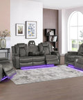 Leather Power Recliner Sofa Set With LED Ambient Lighting Three Piece Home Theater Seating Sofa Loveseat And Chair in living room