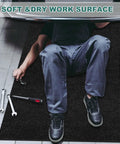 Mechanic working under car on 36x60 Inch Oil Drip Mat For Garage And Driveway, Reusable Absorbent Spill Pad With Waterproof Non Slip Backing