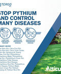 Stergo MX Mefenoxam Fungicide 32 Ounce control banner with disease icons and text on blue and white design
