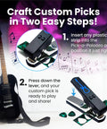 DIY Guitar Pick Punch Gift Kit With Leather Key Chain Holder, 4 Starter Strips, A Handy File, Blue Punch demonstration