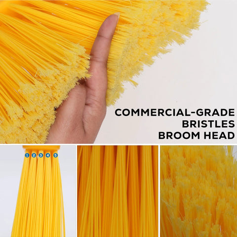 Heavy Duty Replacement Angle Broom Head With Flagged Stiff Bristles Sweep Up Grime And Dust Slick In Tight Corners And Crevices 13 Inch Wide Cleaning Path Built Tough For Quick Cleanup, showing bright yellow commercial-grade bristles.