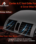 Center A/C dash vent grille panel in gray with left and right cover strips for 2008-2013 Toyota Corolla.