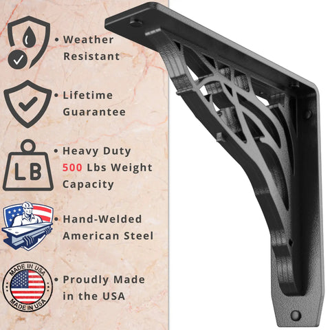 Angel Oak Heavy Duty Shelf Bracket Kit 8 By 8 Inches Set Of Two Metal Shelving Brackets For Wood Shelves Cast Iron Finish