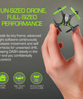 Dash Nano Performance RC Drone For Fast Indoor Flying With Safe Self Correcting Flight in hand showing size and design