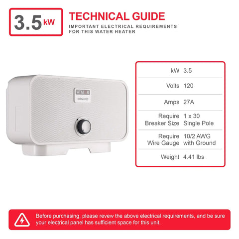 Technical guide for 3500 Watt 120 Volt Point Of Use Tankless Electric Water Heater For A Single Sink With Instant Hot Water Flow Up To 0.68 GPM