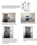Go-To 3 Inch Center Sliding Screen Door Latch And Pull Kit with installation steps showing black plastic handle and steel latch
