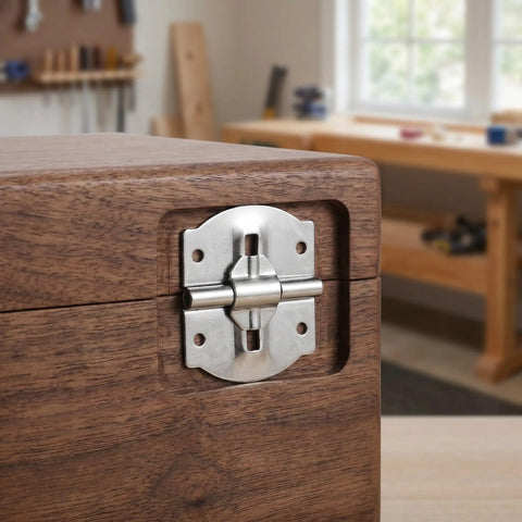 Hidden Concealed Mount Cabinet Hinges With Adjustable Angle on wooden storage box, Dual Shaft Metal Box Hinge Design