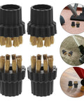 Heavy Duty Steam Cleaner Brush Set With Six Swap Out Heads Built Tough for detailed cleaning, black scrub heads with golden bristles.