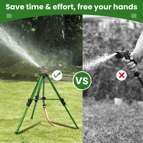 Impact Sprinkler On Tripod Base 2 Pack For Lawn Yard Garden With 360 Degree Coverage on grass and hose watering comparison