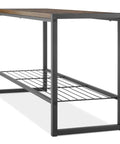 Industrial Entryway Bench With Hidden Storage Shelf, Durable Engineered Wood Top Holds Up To 250 Lbs, angled view