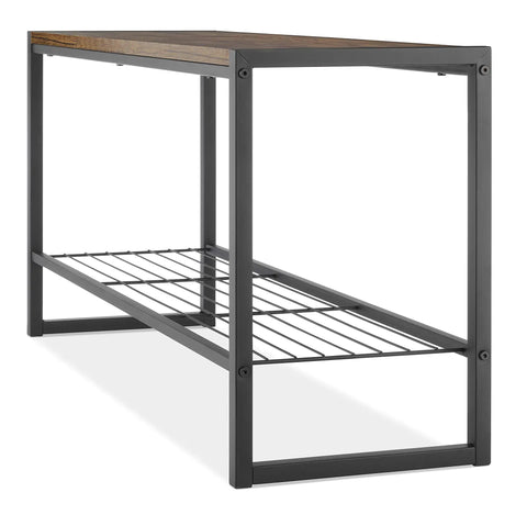 Industrial Entryway Bench With Hidden Storage Shelf, Durable Engineered Wood Top Holds Up To 250 Lbs, angled view