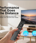 Person holding One For All Universal Replacement Remote for Samsung Smart TVs in a living room setting.