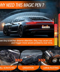 Black Car Scratch Repair Pen Kit 2 Pack shown repairing scratches and paint damage on a black sports car