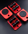 Red roller pad sliders from the Ergonomic Furniture Lifter And Mover Tool Set for easy transport of heavy appliances.