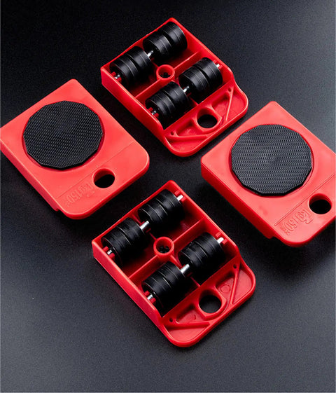 Red roller pad sliders from the Ergonomic Furniture Lifter And Mover Tool Set for easy transport of heavy appliances.