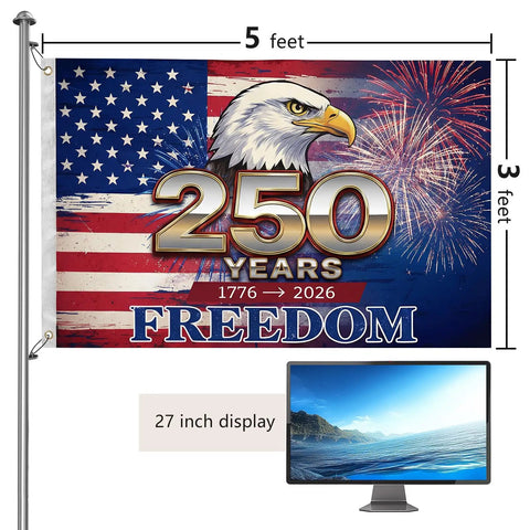 Double Sided 3x5 Ft Patriotic USA Flag With 2 Brass Grommets For Independence Day Celebration 250th Anniversary 1776 2026 Heavy Duty